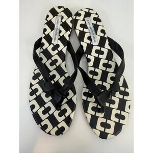 Diane von Furstenberg Logo Thong Sandals Size 9 Black White DVF Flip Flops